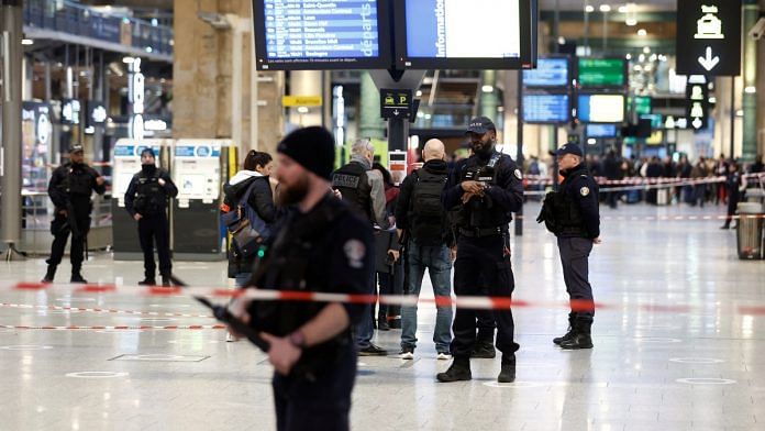 French police secure the area after a man with a knife wounded several people at the Gare du Nord train station in Paris, on 11 January 2023 | Reuters