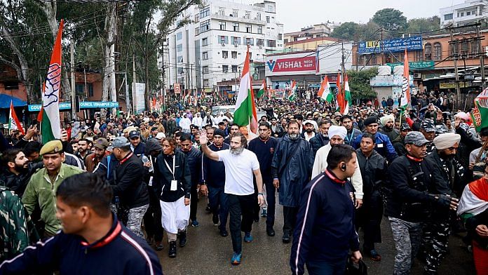 Congress leader Rahul Gandhi during the party's Bharat Jodo Yatra, in Udhampur on 25 January 2023 | Photo: ANI