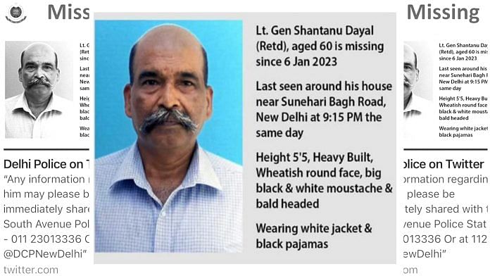Post put up by police that was later taken down after Lt Gen. Shantanu Dayal (retired) was traced Saturday evening | Pic courtesy: Delhi Police