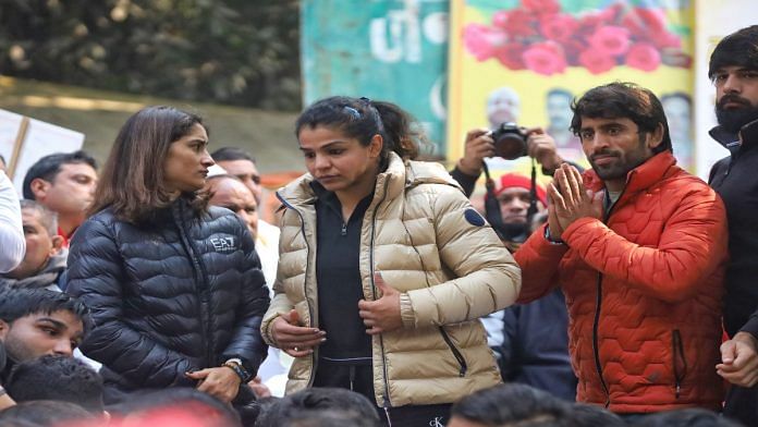 Wrestlers' protest continues at New Delhi’s Jantar Mantar Thursday. | Manisha Mondal | ThePrint