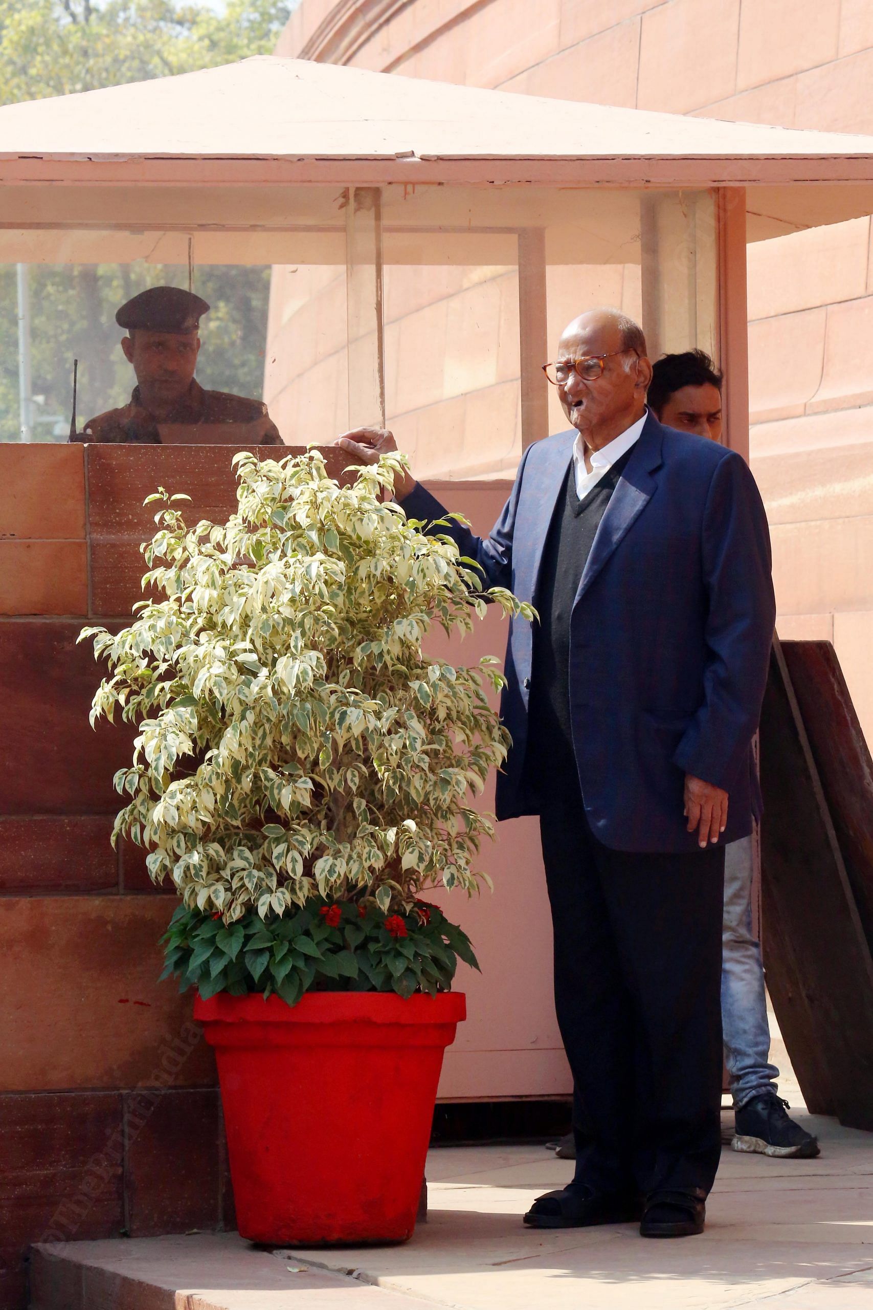 NCP chief Sharad Pawar outside Parliament main building | Praveen Jain | ThePrint