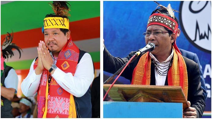 Meghalaya Chief Minister Conrad K Sangma and his predecessor and TMC leader Mukul Sangma at election rallies in West Garo Hills | ANI