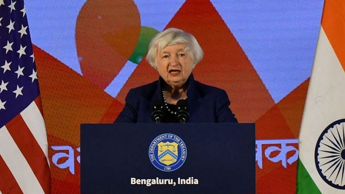 U.S. Treasury Secretary Janet Yellen speaks during a news conference as G20 finance leaders gather in Bengaluru on 23 February, 2023 | Reuters