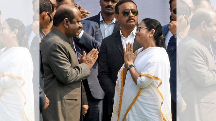 West Bengal Governor C.V. Ananda Bose with Chief Minister Mamata Banerjee | Photo: ANI