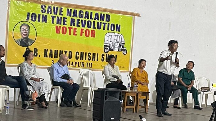 Independent candidate G.B. Kahuto Chishi addresses a public rally in Nagaland | Abantika Ghosh | ThePrint
