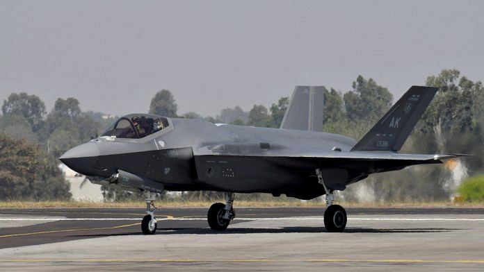 A US Air Force F-35 fighter jet taxis during the Aero India 2023 air show at Yelahanka air base in Bengaluru, on 13 February 2023 | Reuters