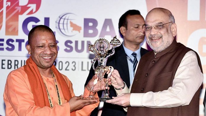 CM Yogi Adityanath and Union Home Minister Amit Shah at the UP Global Investors Summit 2023 | ANI