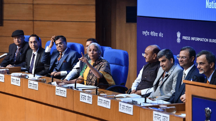 Finance Minister Nirmala Sitharaman speaking at a conference post-Budget | Praveen Jain/ThePrint