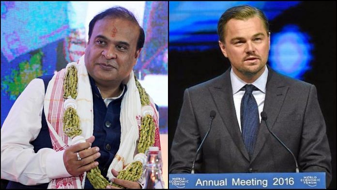 Assam Chief Minister Himanta Biswa Sarma and Hollywood actor Leonardo DiCaprio | Pics credit: ANI and Twitter/@LeoDiCaprio