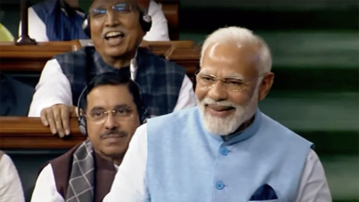 PM Narendra Modi speaking in Lok Sabha Wednesday | SansadTV/ANI