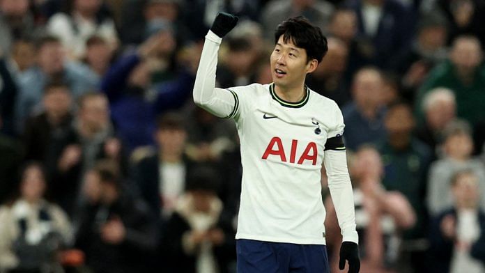 Tottenham Hotspur's Son Heung-min celebrates scoring their second goal | Reuters