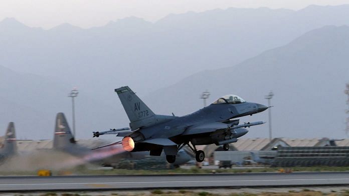 A US Air Force F-16 Fighting Falcon aircraft takes off for a nighttime mission at Bagram Airfield, Afghanistan | Reuters file photo