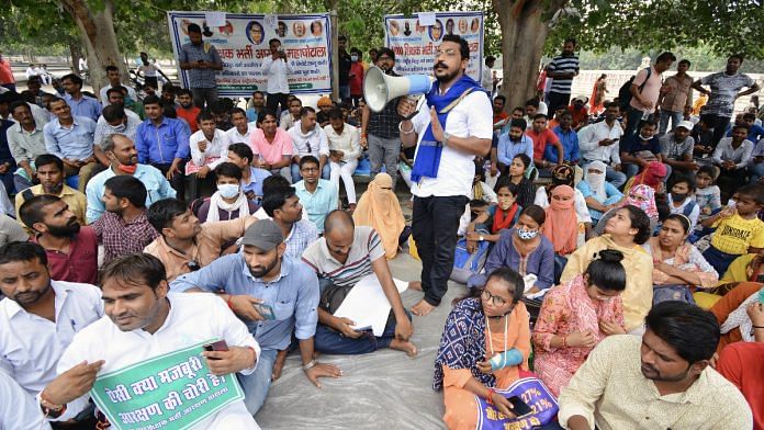 File photo Bhim Army Chief Chandrashekhar Azad at a protest in support of reservation for OBC and SC candidates in teacher recruitment in Lucknow | Representational image | ANI