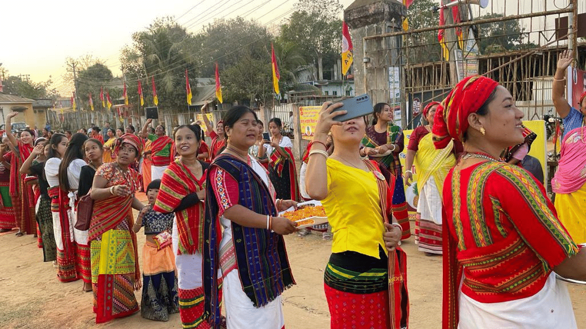 Women in their traditional dresses at TIPRA Motha party's election rally | Abantika Ghosh | ThePrint
