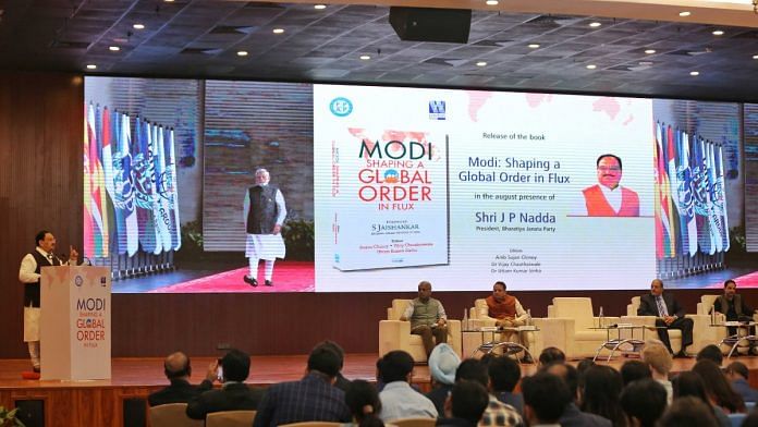 BJP national president J.P. Nadda during the book launch of Modi: Shaping a Global Order in Flux at Sushma Swaraj Bhavan, New Delhi, Wednesday | Suraj Singh Bisht | ThePrint