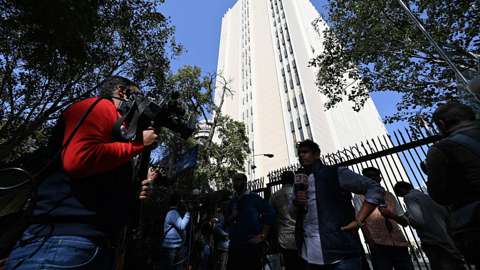 Scenes outside the BBC office in Connaught Place on Tuesday | Photo: Suraj Singh Bisht | ThePrint