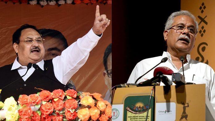 BJP national president J.P. Nadda; Chhattisgarh CM Bhupesh Baghel | ANI