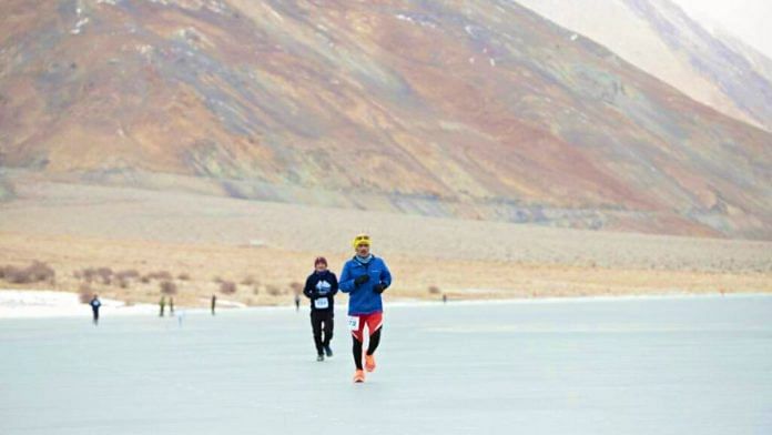 The event was recorded as the 'Highest altitude frozen lake half-marathon' in Guinness World Records | via @DC_Leh_Official