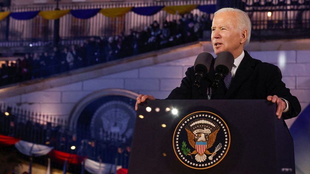 U.S. President Joe Biden delivers remarks ahead of the one year anniversary of Russia's invasion of Ukraine, outside the Royal Castle, in Warsaw, Poland, on 21 February, 2023 | Reuters