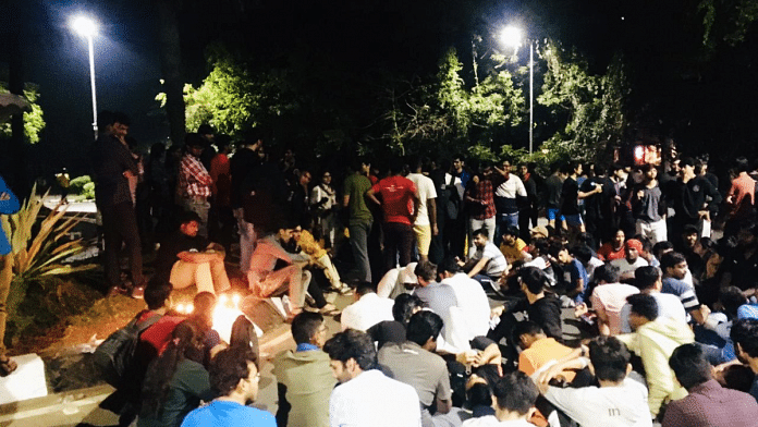 Students during their protest inside the campus of IIT-Madras on Monday night | By special arrangement | ThePrint