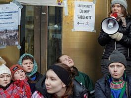 Greta Thunberg speaks during a demonstration with campaigners from Nature and Youth and Norwegian Samirs Riksforbund Nuorat | NTB/Ole Berg-Rusten via Reuters