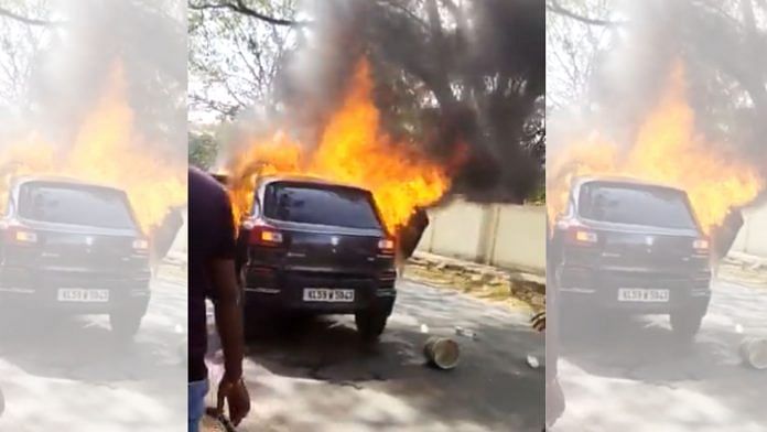 A car burst into flames in Kannur in Kerala on 2 February 2023