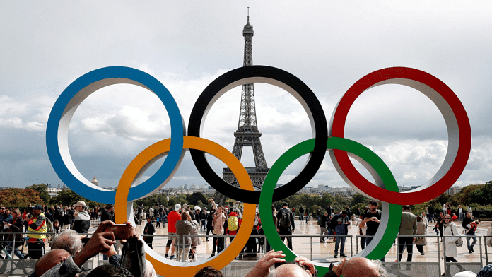 Olympic rings to celebrate the IOC official announcement that Paris won the 2024 Olympic bid are seen in front of the Eiffel Tower at the Trocadero square in Paris | Reuters/Benoit Tessier