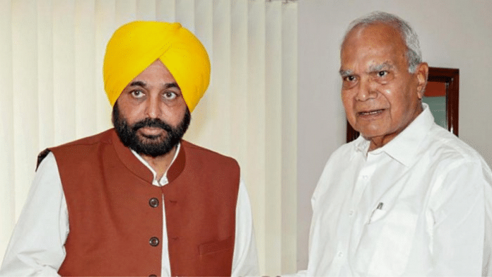 File photo of Punjab CM Bhagwant Mann with Governor Banwarilal Purohit | PTI