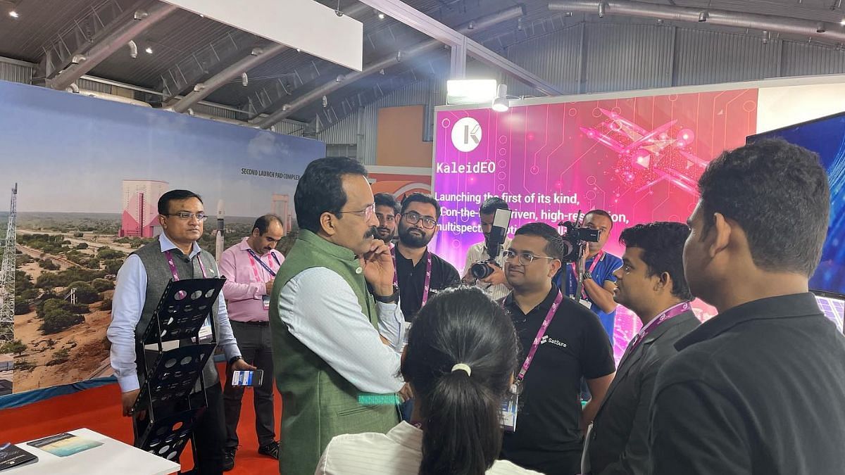 The founding team at SatSure and KaleidEO presented their goal of creating an end-to-end earth observation (EO) data and analytics stack to the Indian Space Research Organization's (ISRO) Chairman, Shri S Somanath, at the Bengaluru Space Expo 2022 | Credit: SatSure, special arrangement