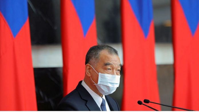 File photo of Taiwan Defence Minister Chiu Kuo-cheng speaking at a rank conferral ceremony for military officials from the Army, Navy and Air Force, at the defence ministry in Taipei, Taiwan on 28 December, 2021 | Reuters