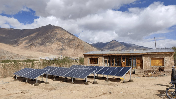 File photo of solar panels installed for a school in Ladakh | Twitter | @kstanzinladakh