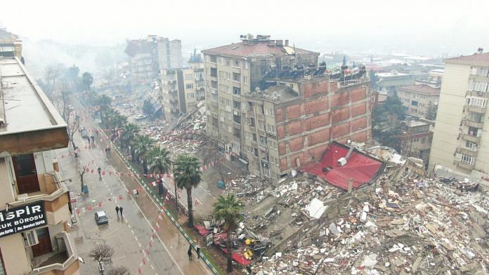 A general view shows damaged and collapsed buildings after an earthquake in Kahramanmaras, Turkey, on 6 February 2023 | Ihlas News Agency (IHA) via Reuters