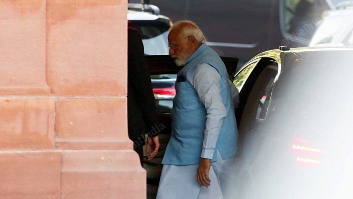 Narendra Modi wore a blue jacket made from recycled plastic bottles to Parliament on 7 February 2023 | Praveen Jain | ThePrint