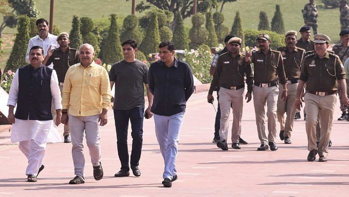 Delhi Deputy Chief Minister Manish Sisodia at the Central Bureau of Investigation (CBI) headquarters Sunday | Suraj Singh Bisht | ThePrint