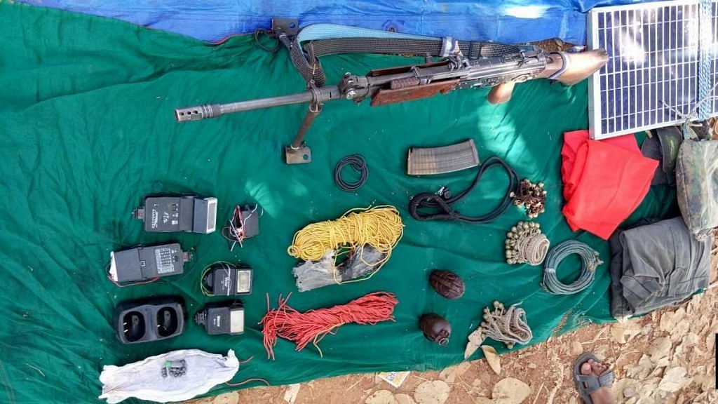 Representational image of a cache of weapons and explosives recovered by Bastar police from Maoists in 2017. This recovery included an Insas LMG service rifle | ANI