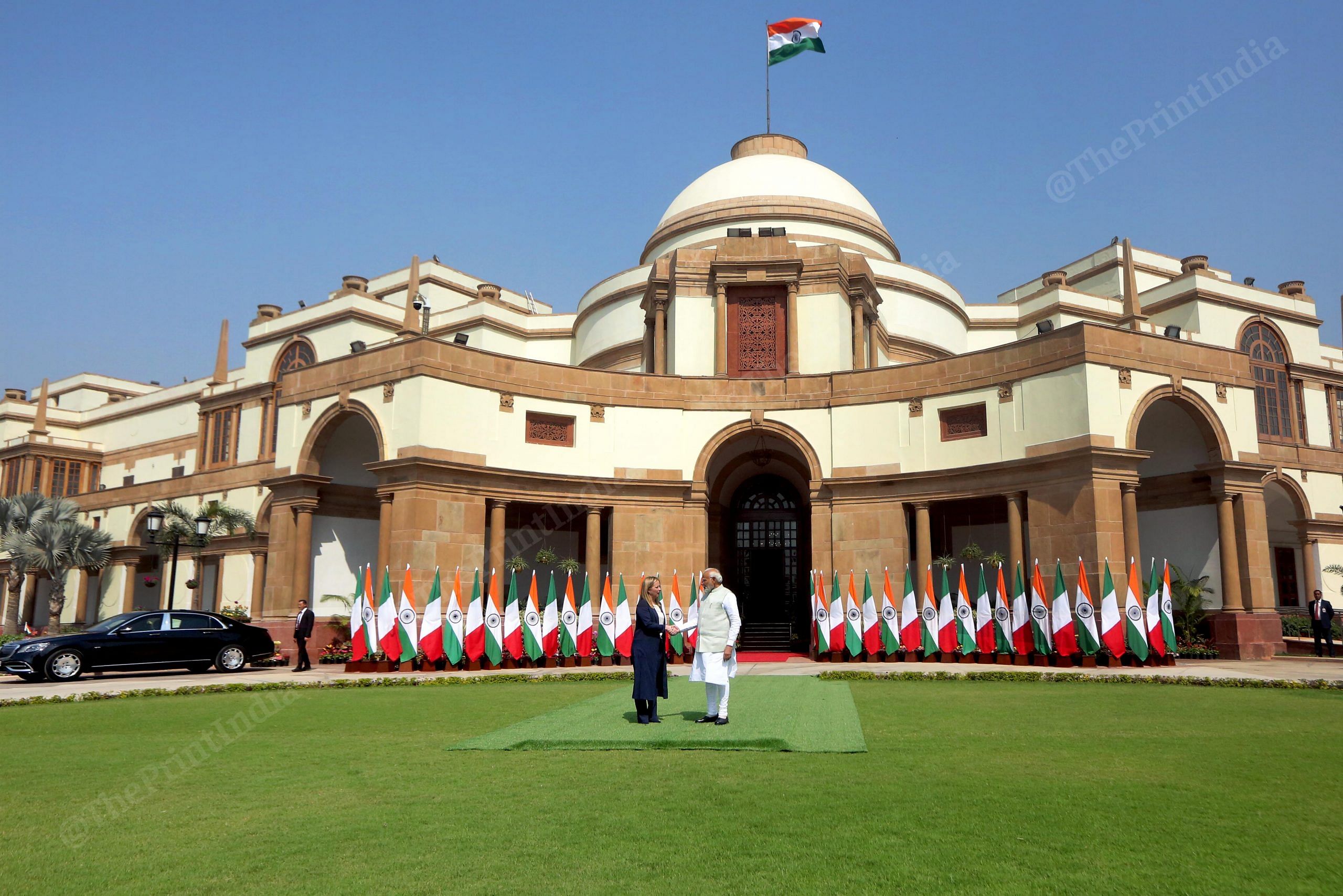 Prime Minister Narendra Modi with Italian counterpart Giorgia Meloni at Hyderabad House | Praveen Jain | ThePrint