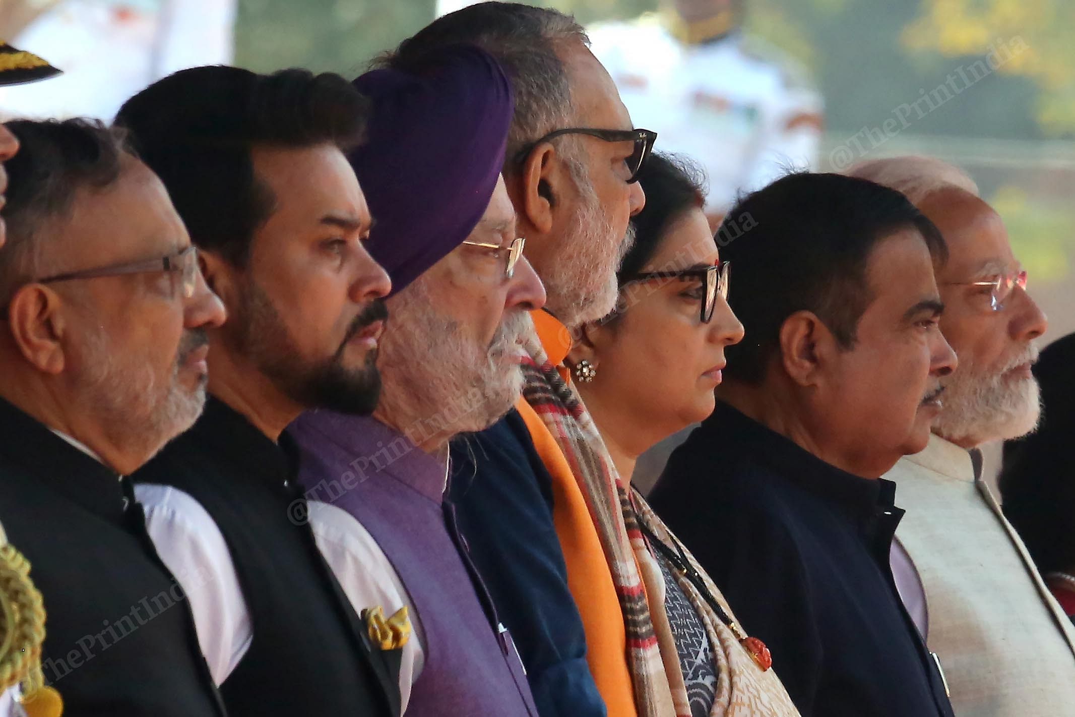 PM Narendra Modi with his ministerial colleagues during the National Anthem at Rashtrapati Bhavan | Praveen Jain | ThePrint
