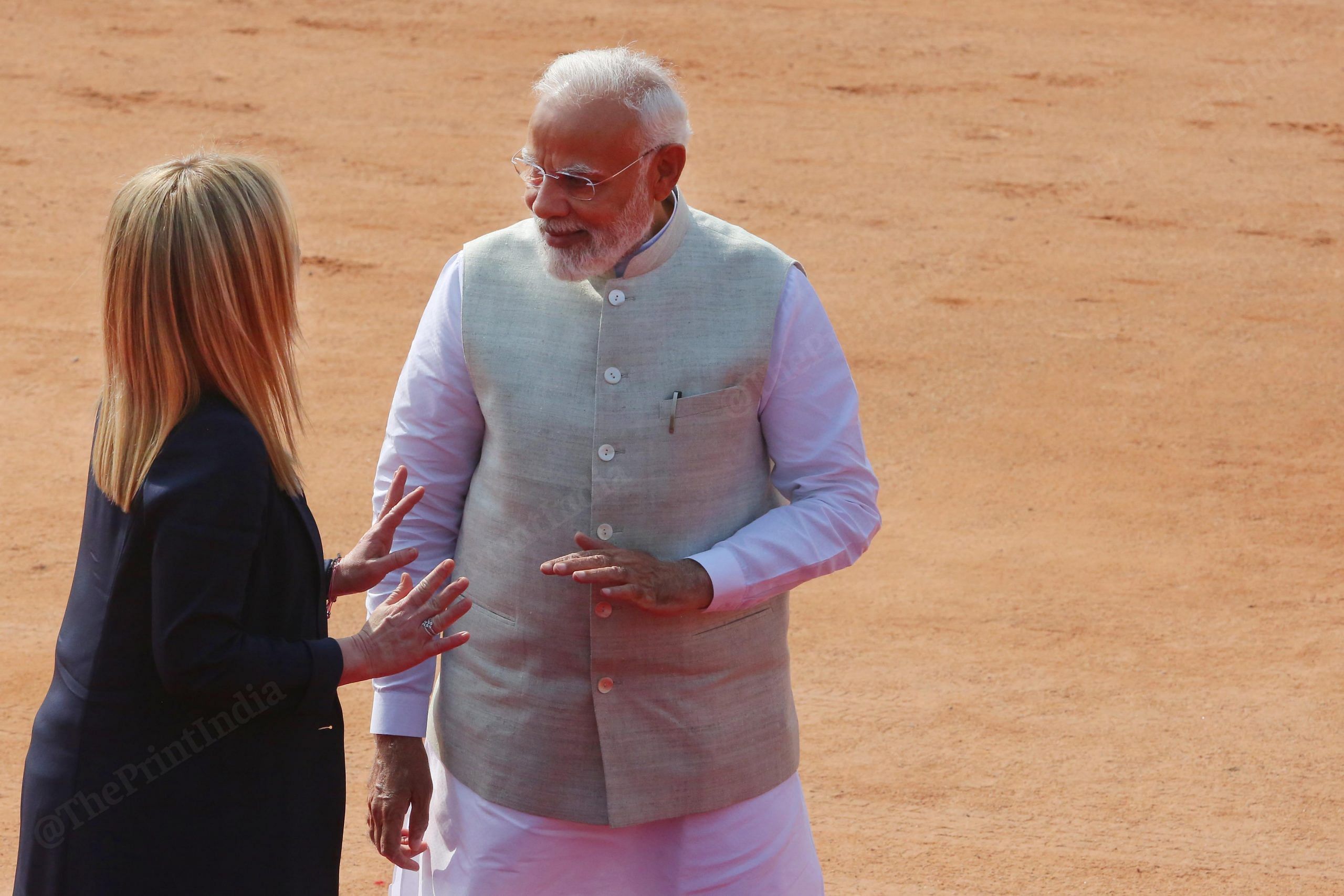 Prime Minister Narendra Modi talks to his Italian counterpart Giorgia Meloni | Praveen Jain | ThePrint 