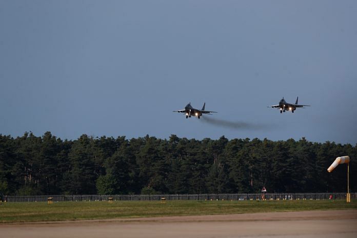 Russian-made MiG-29 fighter jets fly near the Malacky Air Base, near Malacky, Slovakia, 27 August, 2022 | Reuters