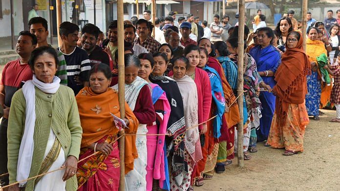 Voters stand in queues to cast their vote for the Tripura Assembly elections, on Thursday | ANI
