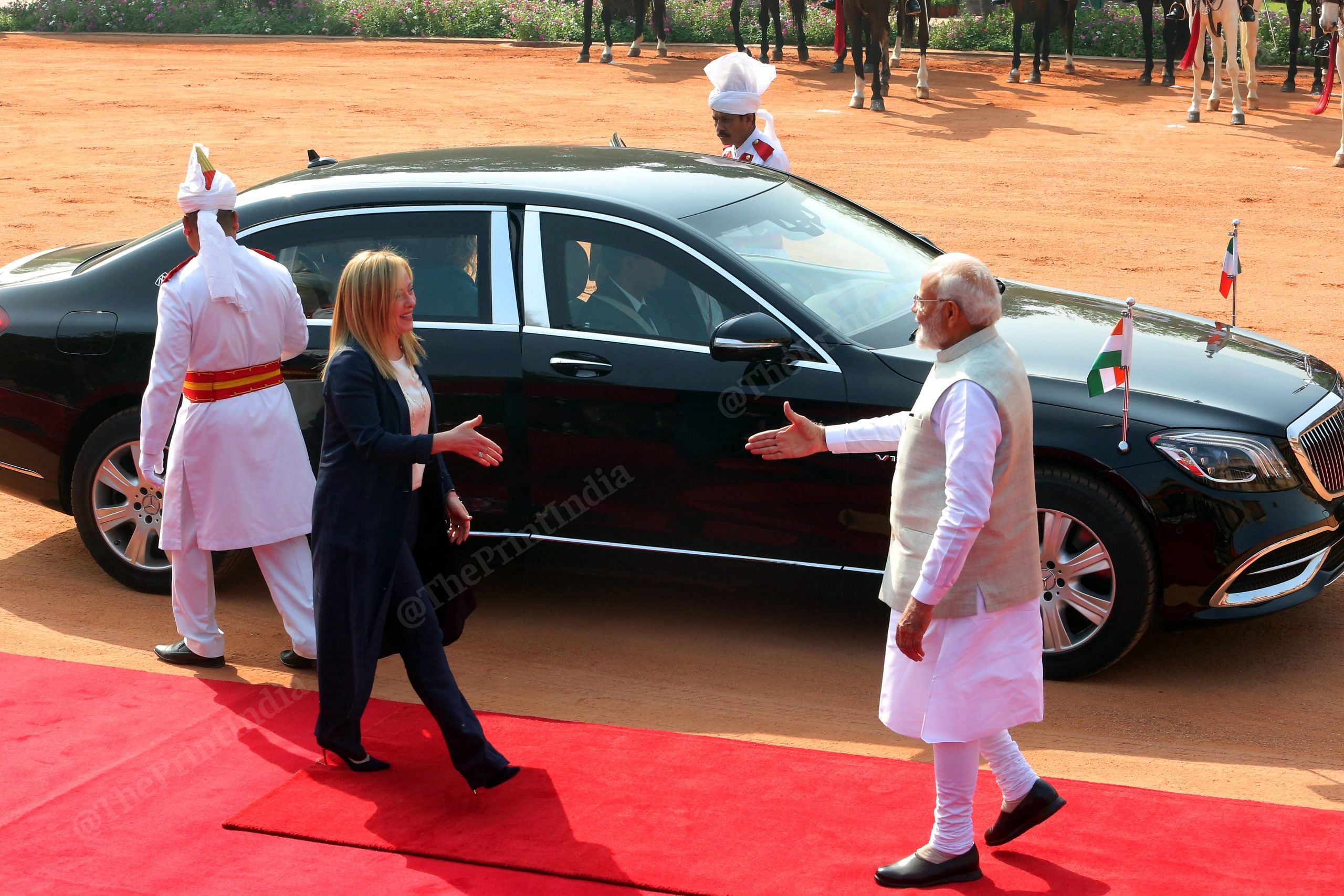 Italian PM Giorgia Meloni welcomed by Prime Minister Narendra Modi at Rashtrapati Bhavan | Praveen Jain | ThePrint