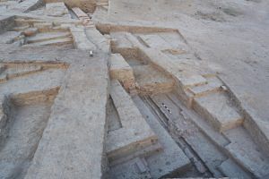 Burnt brick and mud brick walls and exposed drain at RGR 3 (2021-22) | Disha Ahluwalia