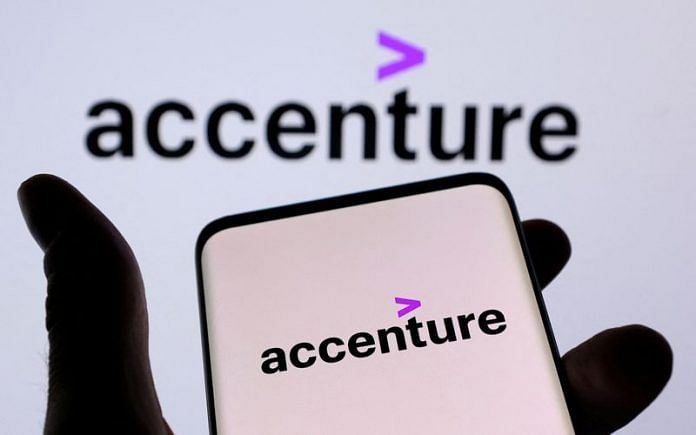 Accenture PLC logo is seen on a smartphone | Representational image | Reuters