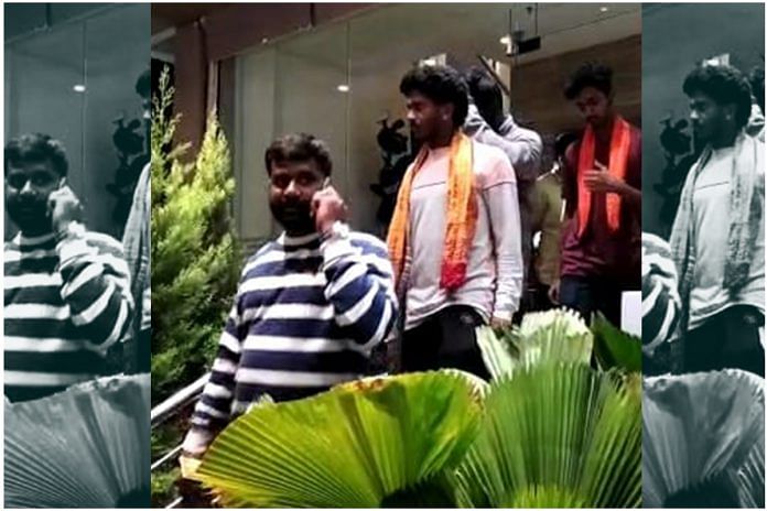 Bajrang Dal members at hotel in Shivamogga Friday night | By special arrangement