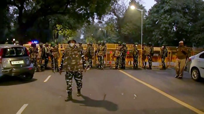 File photo of police personnel outside Israel Embassy in Delhi | Representational image | ANI