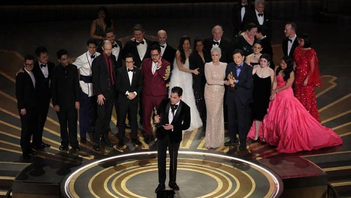 Daniel Kwan, Daniel Scheinert and Jonathan Wang win the Oscar for Best Picture for 