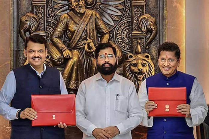 Devendra Fadnavis along with Eknath Shinde while presenting his first budget as Maharashtra finance minister Thursday | PTI