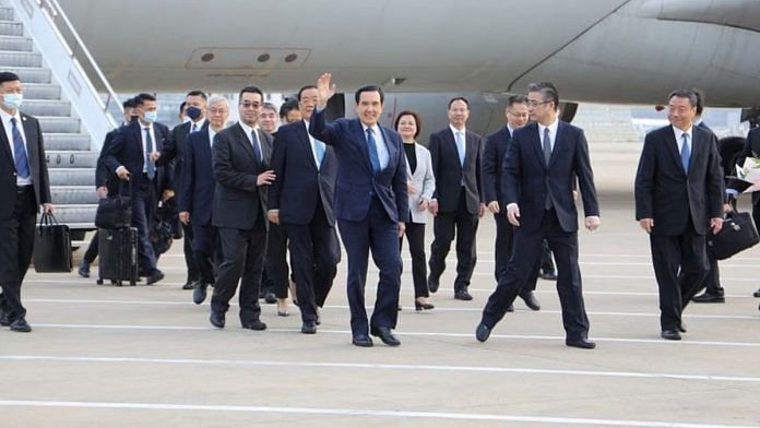Former Taiwanese President Ma Ying-jeou gestures as he arrives at an airport in Shanghai, China 27 March, 2023 | Reuters