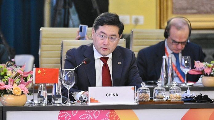 Chinese Foreign Minister Qin Gang during the first session of the G20 Foreign Ministers' Meeting, at RBCC in New Delhi on 2 March 2023 | Photo PTI