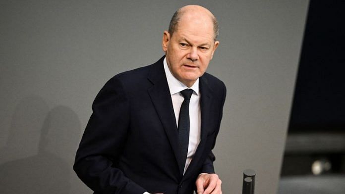 German Chancellor Olaf Scholz holds a government statement during a plenary session of the lower house of parliament, Bundestag, in Berlin on 2 March, 2023 | Reuters